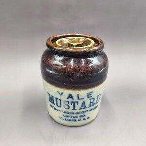 Antique Stoneware Crock Jar Yale Mustard by Steinwender-Stoffregen Coffee w/ Lid